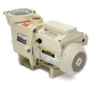 A beige pool pump on a white background, providing aquatic equipment services.